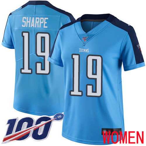 Tennessee Titans Limited Light Blue Women Tajae Sharpe Jersey NFL Football #19 100th Season Rush Vapor Untouchable->women nfl jersey->Women Jersey